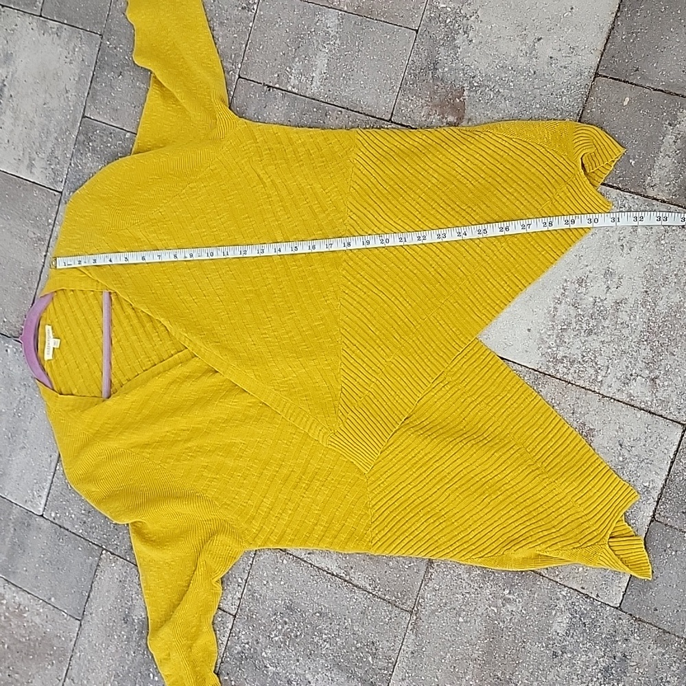 Eileen Fisher Drape Front Slub Cardigan Sz L Wool Linen & Silk Blend Mustard - Picture 11 of 12